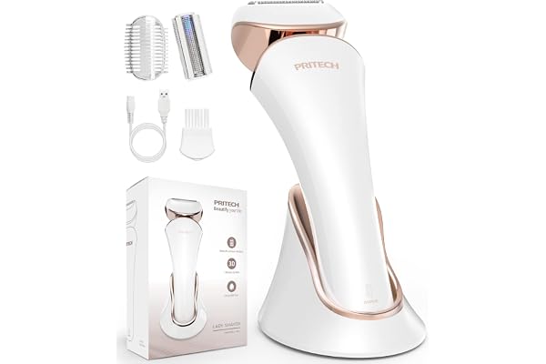 PRITECH Rasoir électrique pour femme - Sans douleur - Rechargeable - Pour épilation des jambes et des aisselles - Sans fil (Or)