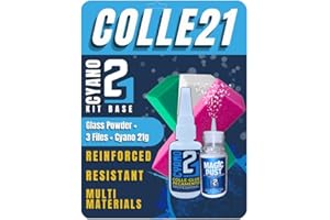 Super Glue multi-usage KIT BASE Colle21 - Ensemble de Colle Cyanoacrylate 21g avec MagicDust pour Renforcer le collage et 3 Limes Abrasives, kit cyano Idéal pour Modélisme et Bricolage