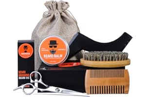 KAXILU Set per la cura della barba, regalo con olio da barba (60 g) (30 ml), per barba, spazzola da barba, forbici da barba, pettine da barba,set regalo per uomini