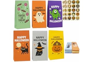 AUFIIY Halloween Süßigkeiten Tüten, 72 Stück Papiertüten mit 75 Aufkleber zum Verpacken von Geschenken, Giveaways, Kindergeburtstag, Hochzeit, Party, usw