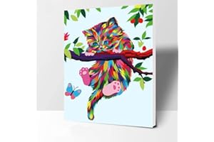 Elftoyer Paint by Numbers for Kids & Beginner, DIY Canvas Painting Gift Kits - Colorful Cats and Butterflies 12 x 16 inch (Framed)