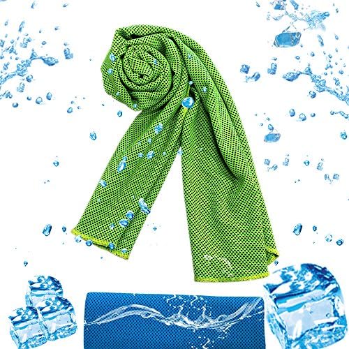 Cooling Towel,Keep Cool for Sports,Travel,Camping,Fitness Training as Cooling Neck,Headband,Bandana,Scarf,Handkerchief,2-Pack (Green+Blue)
