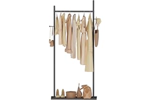 GUOHNHE Appendiabiti Ingresso di Grandi Dimensioni in Metallo, Attaccapanni con 2 Ganci e Lastra di Roccia Resistente, Stand Appendino da Terra di Grande Capacità, 65 x 30 x 175 cm, Nero, GYJ302LB