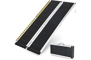 COSTWAY 3FT/4FT/5FT/6FT Wheelchair Ramp, Folding Portable Aluminum Ramp with Transition Plate and Reflective Warning Stickers, Non-Slip Threshold Ramp for Home, Steps & Stairs, 272kg Capacity (5FT)