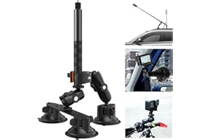 UNSTINCER Soporte de Triple Ventosa y Abrazadera con Palo Selfie 118 cm, Soporte de Coche para Tercera Persona para cámara de acción Insta360 Gopro Akaso Manillar de la Puerta del Maletero
