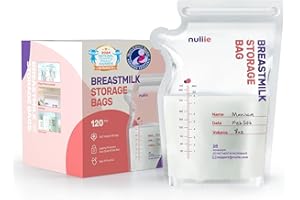 Nuliie 120 szt. Woreczki do przechowywania mleka matki, wstępnie wysterylizowane torebki do przechowywania mleka matki, woreczki do przechowywania mleka z lejkiem do karmienia piersią, bez BPA, wolnostojący woreczek, płaski profil oszczędzający miejsce, 250 ml