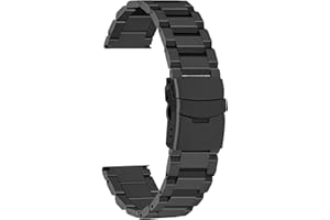 Juntan 18mm 20mm 22mm 24mm Brushed Metal Watch Strap Classic Stainless Steel Straight end Watch Band for Women Men Deployment Buckle Bracelet Black Silver