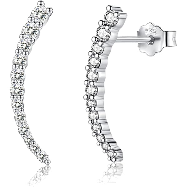 JeweBella 925 Silber Ohrringe Damen | Mit Zirkonia, Kletternde Ohrstecker | Hypoallergen, Stapelbar, In Silber Oder Gold Erhältlich
