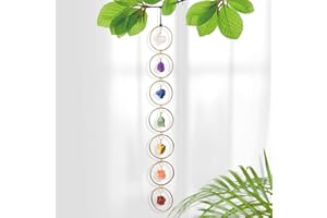 RJINGSHI Naturale pietra di cristallo grezzo 7 Chakra Wall Decor Guarigione Cristallo Gemstone Outdoor Indoor Finestra rotonda appeso Decorazione casa (colore oro)