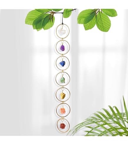Guarigione Cristallo Decor Albero della Vita Auto Appendere Accessori 7 Chakra Pietre Decorazione Murale Meditazione Ornamenti Buona Fortuna Decorazione Casa Decorazione Festa (round+heart