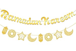 MQIAN 2 Pack Ramadan Mubarak Decoration, Ramadan Kareem Bannière, Decoration Aid Moubarak, Décoration Ramadan, Guirlande Ramadan, Eid Mubarak Decoration, Aid Moubarak pour Islam Musulman Eid Ramadan
