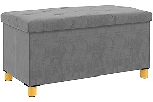 HOMCOM Puff Almacenaje, Banco Almacenaje Plegable, Capacidad de 67 L, 76x38x38 cm, Tapizado en Terciopelo, Baúl de Almacenamiento Dormitorio, Carga 120 kg, para Sala de Estar, Entrada, Gris