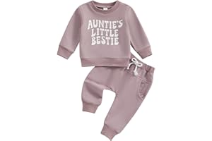 XIXIMAON Auntie 's Little Bestie Toddler Baby Girl Boy Clothes Set Long Sleeve Lettered Jumper Sweatshirt Matching Pants Set Fall Spring Outfits