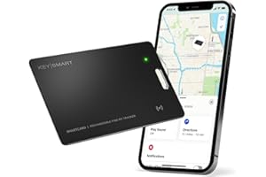 KeySmart SmartCard Wallet Tracker Card, Compatible with Apple Find My App, Rechargeable Thin GPS Item Finder for Luggage Tag, GPS Tracker Devices, Bluetooth Tracking with Key Chain Hole Black 1 Pack