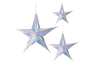 Amosfun Christmas Iridescent Star Shape Foil Ceiling Hanging Flowers Ball Craft Hanging Decoration for Christmas Birthday Wedding 12 Inch 16 Inch 24 Inch