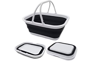SAMMART Cesta plegable de 15,5 l con asa, cesta de pícnic portátil, bolsa de compras plegable, caja de almacenamiento para ahorrar espacio, negra