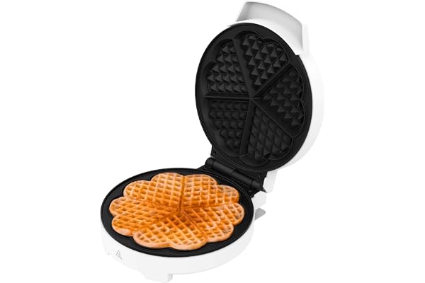 Cecotec Gaufriers Fun Gofrestone Round. Gaufrier avec finitions en acier inoxydable et 1000 W de puissance, idéal pour cuire un grand gaufre ou 5 gaufres en forme de cœur.