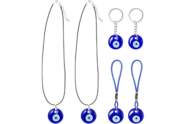 Keboyoe 6 st blått dåligt öga turkiskt hängande glas hänge mot det onda ögat nazar boncuk lyckoamulett nyckelring blå onda öga turkisk prydnad amulett för lycka och skydd
