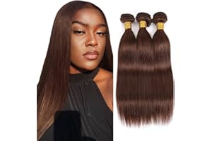 Evaxilc #4 Brown Straight Human Hair Bundles Matassa Capelli Veri Tessitura Capelli Umani Donna Capelli Umani Brazilian Remy Virgin Hair With Baby Hair 3 Bundles Total 300g (20 22 24 Pollice)