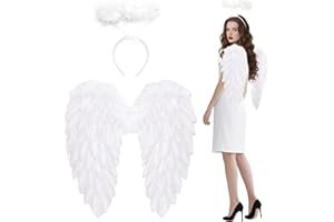WINWILD Weiß Engelsflügel mit Heiligenschein Set,60 cm Halloween Engel Flügel Heiligenschein Engel Teufel Kostüm Damen Halloween Kostüm Accessoire Angel Wings Groß für Fasching Party Verkleidung