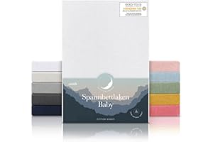 ‎LALENI Laleni Jersey Spannbettlaken 55x90 cm Beistellbett 2er Set - Oeko-TEX zertifiziertes Spannbettlaken Beistellbett - Stubenwagen Bezug 100% Baumwolle - Spannbettlaken Kinderwagen - Baby Bettwäsche Weiß