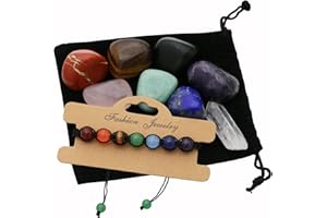 Nvzi 7 Tumbled Polished Natural Chakra Stones Set with Chakras Ball Stones Beads Bracelet and Clear Quartz for Healing Crystal Gemstones, Reiki Chakra Balancing and Energy Meditation Therapy