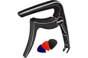 Capo, Capotasto per chitarra elettrica acustica – Morsetto per chitarra 3 in 1 con supporto per plettri per ukulele mandolino e banjo – BestSounds Capo con 3 plettri per chitarra