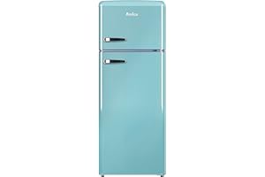 Amica KGC 15632 T Retro Kühl-/Gefrierkombination / Ice Blue (Türkis) / 144cm (H) x 55cm (B) x 62cm (T) / Retro-Design / Kühlschrank mit Gefrierfach