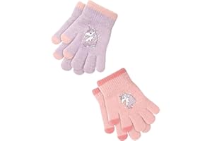 HUVZOR 2 Paia Guanti Caldi per Bambini,Guanti Magici per Bambini Guanti Termici Morbidi Buona Elasticità Guanti a Dita Intere per Bambini con Nuovo Modello di Unicorno per Ragazze di 2-5 Anni