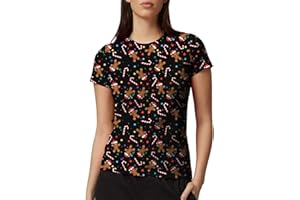 NetSetUK Womens Christmas Santa Claus Snowflakes Gingerbread Printed Xmas T-Shirt Short Sleeve Casual Tops for Ladies