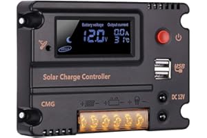 EPEVER 10A 12V/24V Solar Charge Controller, Solar Panel Battery Intelligent Regulator with Auto Switch, LCD Display Intelligent USB Port, Overload Protection &Temperature Compensation