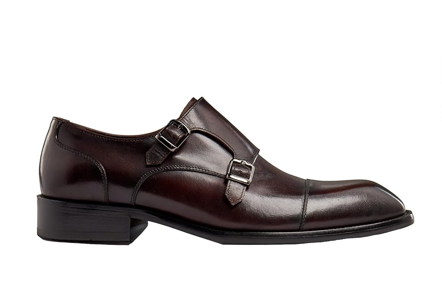 Men's Shoes with Double Buckle Monk Strap in Genuine Leather Smooth Shiny Handmade