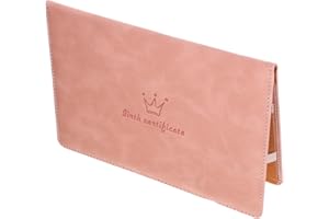 EXCEART Birth Certificate Protection Case Pink Leather Baby Birth Certificate Holder Cover Folder with Crown Design for Secure Document Storage and Travel
