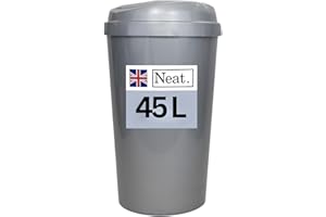 NEATPLASTICS Neat. 45L Large Recycling Bin for Kitchen with Touch Top Lid, Colour-Coded Lid for Easy Waste Sorting, Durable Plastic Waste Bin for Kitchen, Office, Home & Commercial Use, Silver, Pack 1