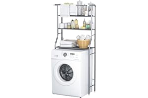 MOYIPIN 3-stöckiges Waschmaschinen-Aufbewahrungsregal für das Badezimmer, platzsparendes Regal über der Toilette, multifunktional, stark belastbar, Hängeregal, Silber