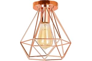 Lámpara de Techo Vintage, iDEGU Lámpara Colgante de Luz Vintage Industrial Jaula Metal Pantalla de Lámpara para Dormitori, Cocina, Comedor, 20cm, Oro Rosa
