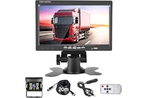 HODOZZY Cámara de Marcha Atrás con 7 Pulgadas LCD Monitor, IP68 Impermeable 18 IR Visión Nocturna Cámara de Respaldo de Coche, 20 m 4 Pines Cable Cámara de Visión Trasera 12V-24V para Camión RV Bús Remolque