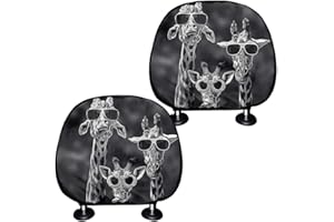 TOADDMOS 2 Pack Funny Giraffe Print Car Truck SUV Van Headrest Covers,Universal Car Seat Head Rest Protector