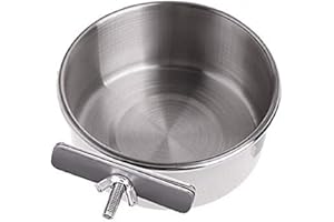 QX-Pet Supplies Bird Feeding Dish Cups with Clamp Stainless Steel Parrot Food Water Bowl for Macaw African Greys Budgies Parakeet Cockatiels Conure Lovebird Finch Small Animal Cage Bowl 20 Ounce