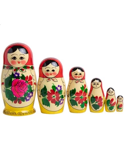 Poupées Russes Matriochka 7 Pièces - Fille Rose Aux Tresses - Bois Peint à La Main - Jouet Empilable Enfants - Décoration Traditionnelle