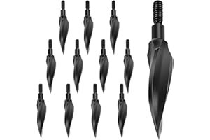 KURUGEILI 12 Pack 100/125/150 Grains Archery Traditional Broadheads Steel Points Screw-in Hunting Arrowheads Arrow Tip for Compound, Recurve Bow & Crossbow