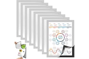 BUENTYA 8 PCS Cadre d'Affichage Magnétique A4 en PVC Cadre d'Information Autocollant Pochette Adhésive A4 de Fermeture Magnétique pour Affiches Publicitaires, POS, Enseignes, Photo,Documents(Argent)