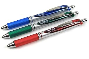 Pentel Energel-Xm - Penne a rullo gel retrattili da 0,7 mm, assortite (blu, verde e rosso), confezione da 3