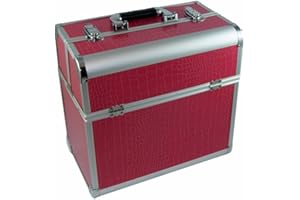 NAILS FACTORY N&BF Profi Kosmetikkoffer groß Alu Friseurkoffer Schminkkoffer Multikoffer Nagelkoffer Beautycase abschließbar 2 Etagen + Fächer leer mit Einteilung zum Aufklappen (Pink)