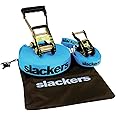 Slackers USA Slackline Classic 15m, Set with Additional Teaching Line, Handrail for Easy Learning, Ratchet Protection, Bag, Ideal for Children and Family, 980010