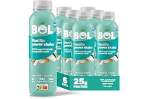 BOL Vanilla Power Shake — Ready-to-drink Nutritionally Complete Meal (289kcal) | 25g High Protein Shake Bottle | Low Sugar, Plant-based, Low Calorie Meal Replacement Shakes (410ml x 6 bottles)