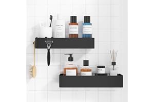 Kitsure Porta Sapone per Doccia - 2 Confezioni di Mensola Adesiva Bagno, Mensola Doccia Senza Foratura, Porta Bagnoschiuma Antiruggine per Bagno, Nero, Medium