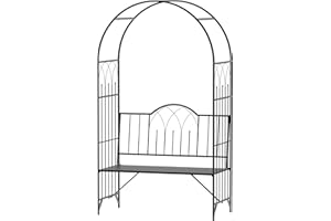Outsunny Arche à rosiers Banc de Jardin 2 Places 2 en 1 dim. 115L x 59l x 203H cm métal époxy Noir