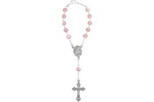 ‎MAMEMI MaMeMi Autorosenkranz, rosa, mit Verschluss, Schutzengel und Kruzifix [Länge ca 18 cm] Idealer Begleiter für Autofahrer Für Rückblende/Innenspiegel