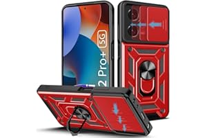 Loyhee Funda para Xiaomi Redmi Note 12 Pro Plus 5G (6.67"), Protección de la Cámara Carcasa con Cubierta de Cámara Deslizante y Soporte de Anill PC Dura y TPU Silicone Anti-Choque Case – Rojo